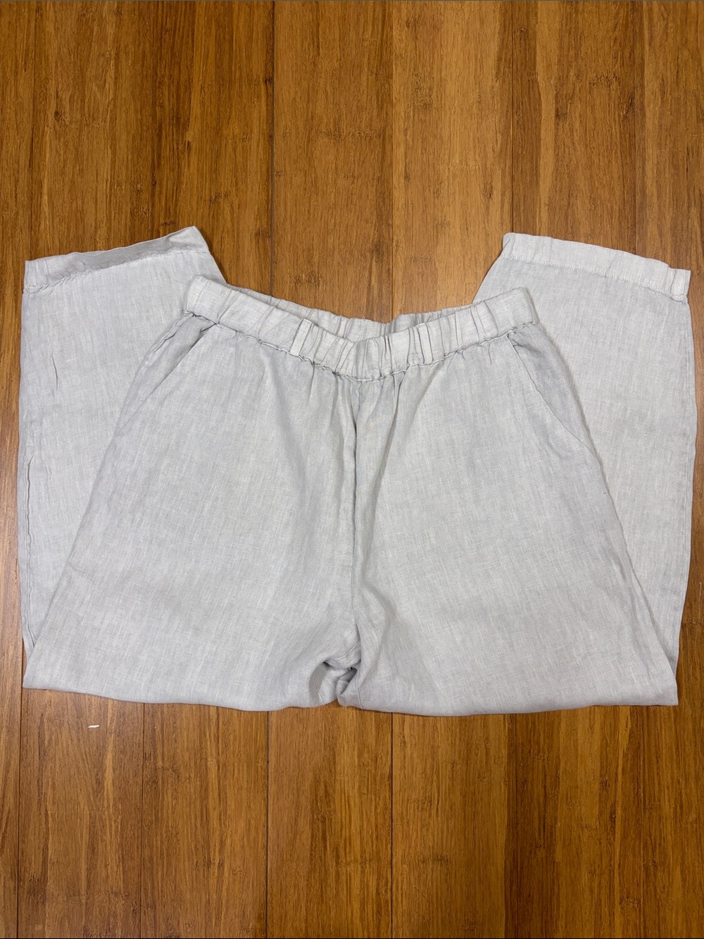 Poetry Light Gray Linen Relaxed Elastic Waist Pants size 10